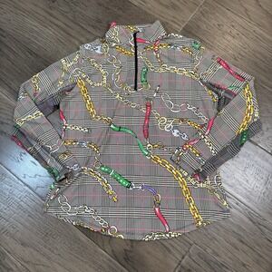 G Lifestyle Gottex Vent Sleeve Womens Size‎ L 1/4 Zip Golf Pullover Plaid Chains
